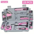 thumbnail image 1 of 23 piece manual tool set with storage box, carbon steel pink tools for home, dormitory, and office maintenance, tool kit, plastic storage box, car tool set, 1 of 6