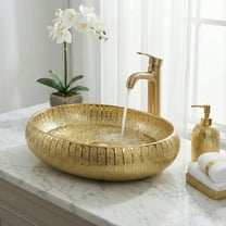 23" x 15" Luxury Gold Vessel Bathroom Sink – Elegant Countertop Vanity Basin, Modern Oval Ceramic Bowl