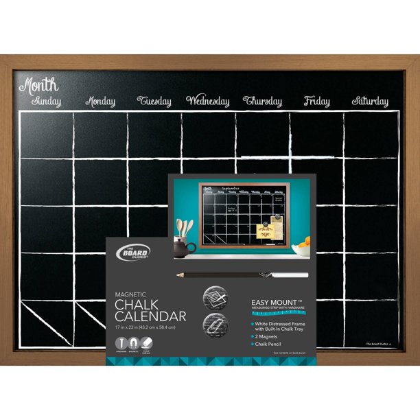 23" x 17" Board Dudes Chalk Calendar Wood Frame, ASTD