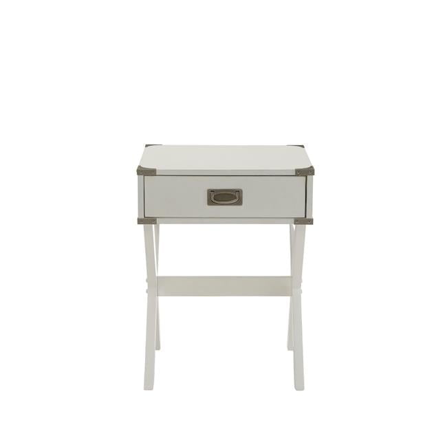 Modern White Solid Wood Storage End Table with Chrome Accents