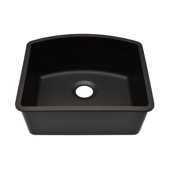 23" x 21" Quartz Kitchen Sink, Single Bowl Sink, D-Shaped Sink, Drop-in Sink, Undermount Sink, Granite Kitchen Sink, Galaxy Black Kitchen Sink by Lexicon Platinum LP-2321D-K-SO