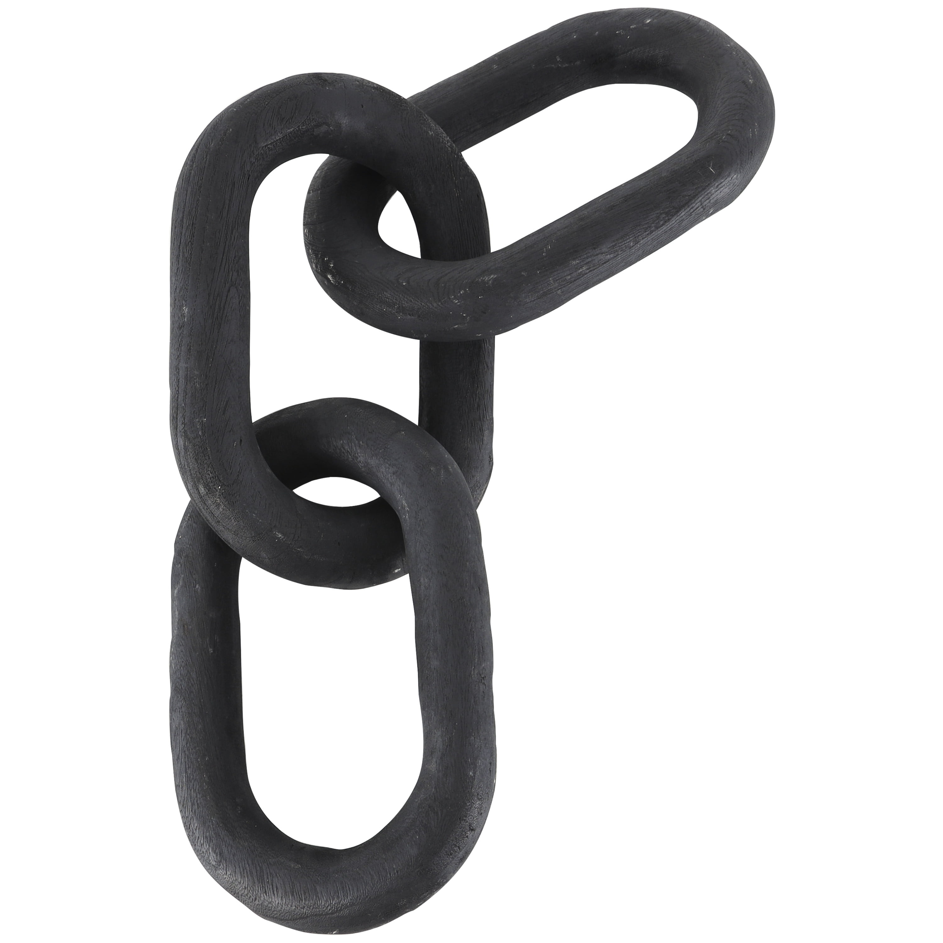 23" x 3" Black Wood Distressed Matte 3 Link Chain Sculpture, by DecMode