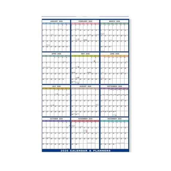 23" x 35"2026 Wall Calendar Erasable Large Wet &amp; Dry Erase Laminated 12 ...