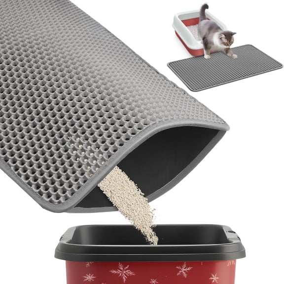 23" x 35" Cat Litter Mat - Ultra-Large Litter Box Mat with Double Layers, Urine-Proof and Non-Slip Litter Trapping Mat, Easy to Clean Kitty Litter Mats for Floor, Scatter Control, Grey