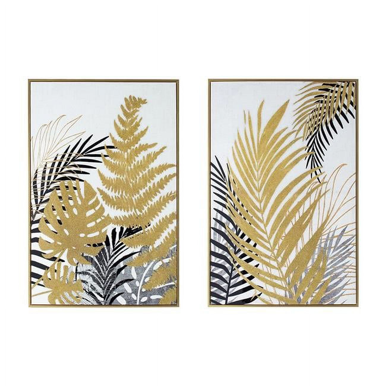 Gold and Black Framed Palm Leaf Canvas Wall Art Set