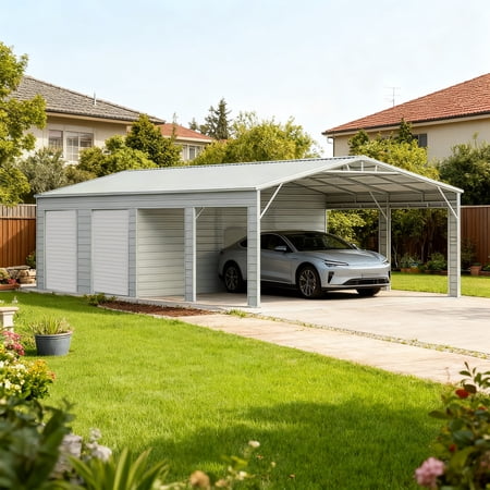 23' x 46' x 14' FT Heavy Duty Steel Garage Shed, Reinforced Metal Storage Building with 2 Roller Shutter Doors & Side Entrance, 1058 Sq. Ft. Large Workshop Warehouse for Car, Boat, Farm Equipment