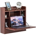 thumbnail image 1 of 23 x 6.75 x 23.75 in. Wall Mount Folding Laptop Writing Computer & Makeup Desk with Storage Shelves & Drawer, Cherry - Rectangle, 1 of 1