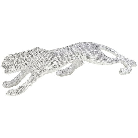 23" x 6" Silver Polystone Bejeweled Leopard Sculpture, by DecMode