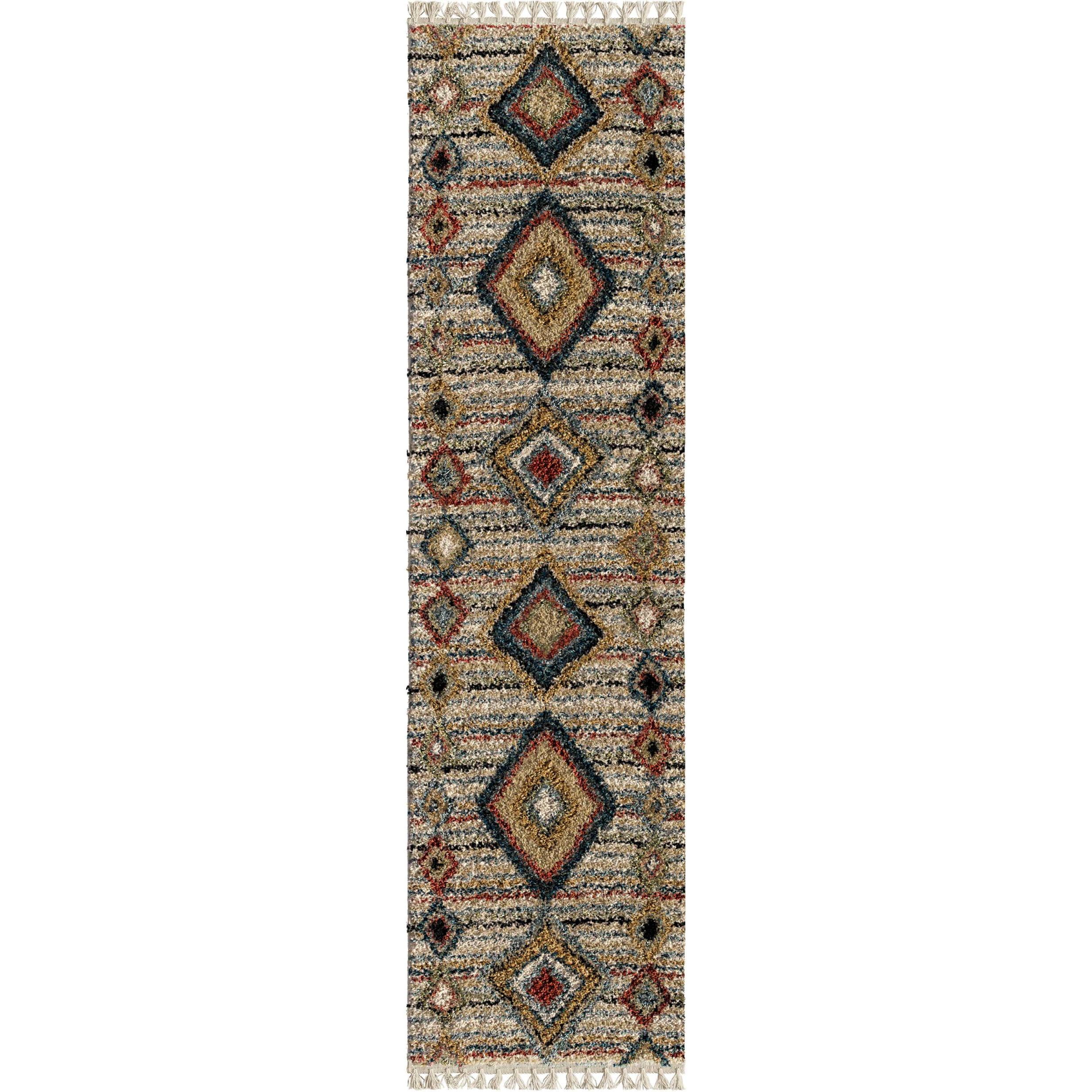 23"x 90"x 1.18" Southwestern OffWhite Runner Rug with Fringe