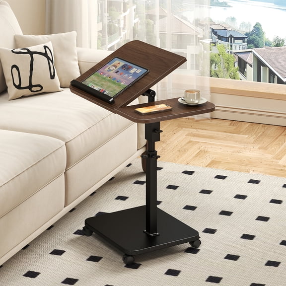 23"x12" C-Shaped Side Table, 20"-31.5" Height-Adjustable with 180° Flip Top & 360° Swivel Casters, Sofa & Laptop Desk for Small Spaces