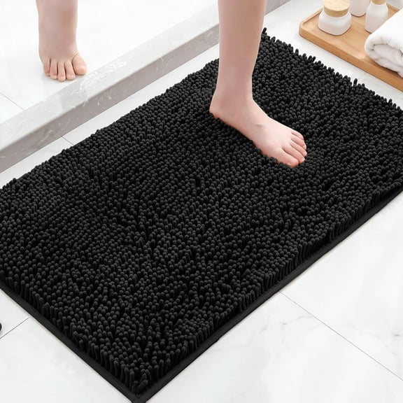 23"x15" - Black Soft Cozy Plush Chenille Bath Mat Bathroom Rug