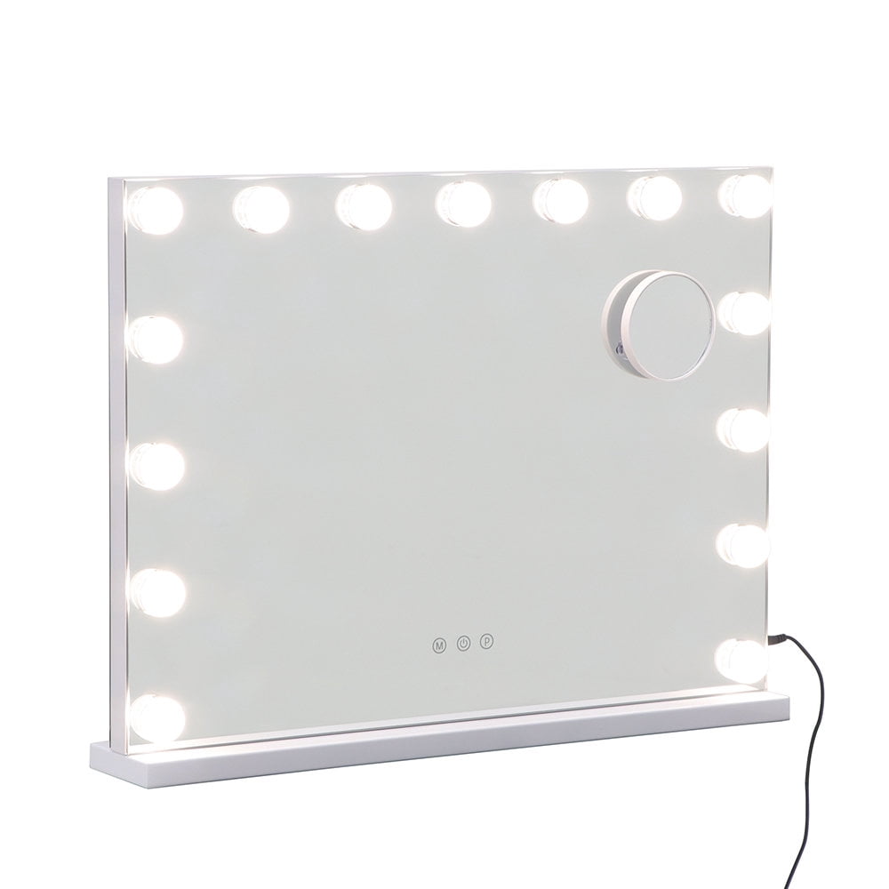 KOOL 23''x18'' Large Hollywood Vanity Mirror with 15 Bulbs LED Mirror Lighted Makeup Mirror Wall Mounted & Tabletop White Metal Frame Rectangular Mirror, White