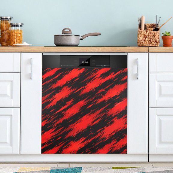 23"x26" Dishwasher Magnetic Refrigerator Magnet Cover Sticker Home Decorative Abstract Red Black Brush Strokes