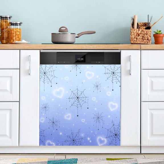23"x26" Dishwasher Magnetic Refrigerator Magnet Cover Sticker Home Decorative Blue Heart Spider Web Print