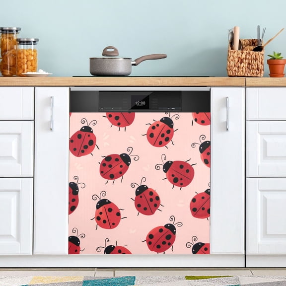 23"x26" Dishwasher Magnetic Refrigerator Magnet Cover Sticker Home Decorative Pink Ladybug Print