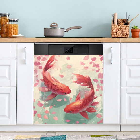 23"x26" Dishwasher Magnetic Refrigerator Magnet Cover Sticker Home Decorative Red Koi Harmony
