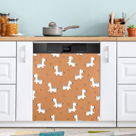 23"x26" Zebra Animal Pattern Dishwasher Magnet Cover, Waterproof PVC Magnetic Refrigerator Sticker, Reusable Kitchen Appliance Holiday Decor