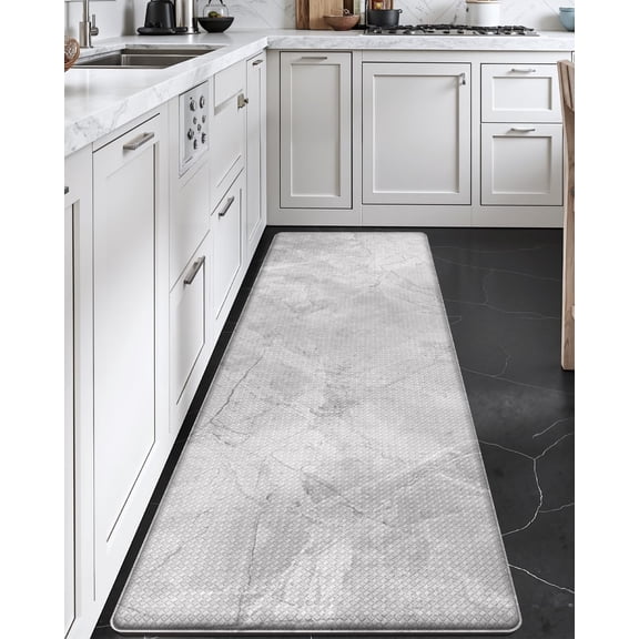 23"x86" Light Grey Anti-Fatigue Kitchen Runner - Marble Memory Foam Cushioned, Waterproof Non-Slip for Sink & Laundry