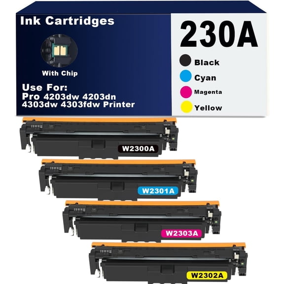 230 230A Toner Cartridges 4 Pack (with Chip) Compatible for 230A Toner Cartridges Replacement for W2300A W2301A W2302A W2303A for  Color Pro 4203dn 4203dw 4303dw 4303fdw 4303fdn Printer