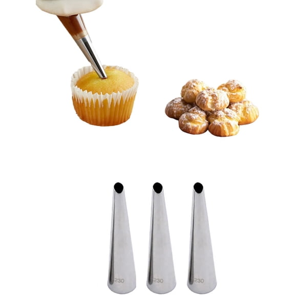 230 Bismarck Piping Tip for Donuts, Cupcakes and Pastries, Stainless Steel, 3 Piece
