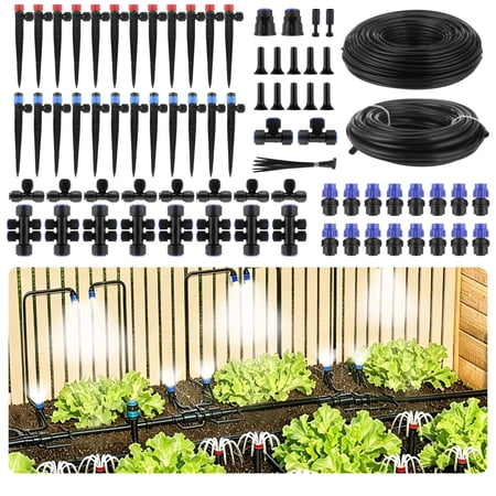 230 FT Drip Irrigation System Kit, Quick Connect Garden Watering System with 3 Kinds Sprinklers Emitters, Auto Irrigation Kit for Lawn Greenhouse Flower Beds Potted Plants, Fast Lock Tubing Set