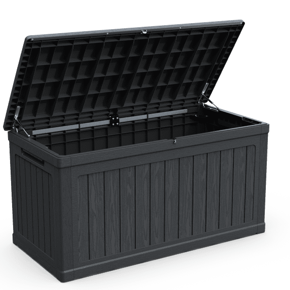 230 Gallon Large Outdoor Storage Deck Box, Waterproof Resin Patio Storage Container with Lockable Design, for Patio Cushions Garden Tools Pool Supplies Black