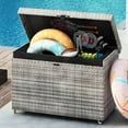 thumbnail image 1 of 230 Gallon Wicker Deck Box with Wheels, Large Outdoor Storage Box Rattan Storage Bin with Lockable Lid for Cushions, Garden Tools, 1 of 9