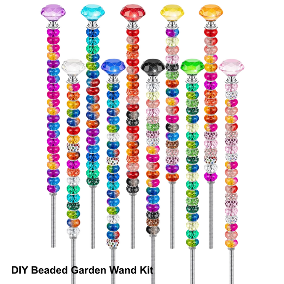 230 Pcs DIY Beaded Garden Stakes Kit, Fairy Wand Yard Art with Colorful Large Hole Beads, Stainless Steel Rods & Crystal Toppers, Decorative Plant Stakes for Garden, Patio & Home Decor