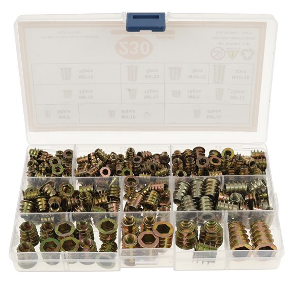230 Pcs Efficient Threaded Insert for Steel Plastic Easy to Use Zinc Alloy Wood Nut Insert with Smooth Edge for Cabinet Sofa Bed Cupboard