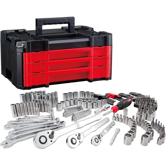 230 Pcs Mechanics Tool Set, Socket Wrench Set, Car Tool Kit with VERSASTACK Toolbox, SAE and Metric,1/4 in, 3/8 in, and 1/2 Drive, Short and Long Arm Hex Keys