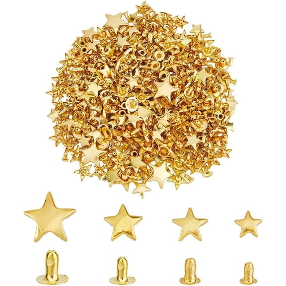 230 Sets 4 Sizes Star Shape Iron Garment Rivets Golden Leather Rivets Kit Double Cap Rivet Tubular Studs Leather Studs for Clothing Rivets Craft Repairs Decoration 1box