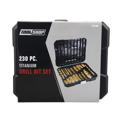 230-piece Steel Titanium Coat Assorted Twist Drill Bit Set Round Shank Hard Case