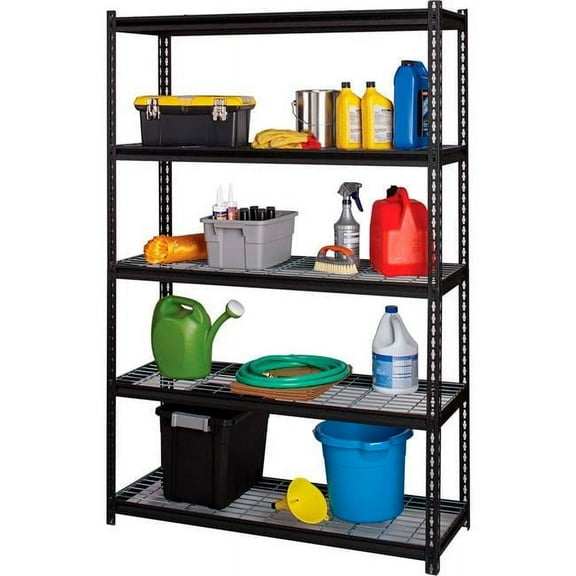 2300 lbs Iron Horse Rivet Shelving with Wire Deck, 5-Shelf - Black - 48 x 18 x 72 in.