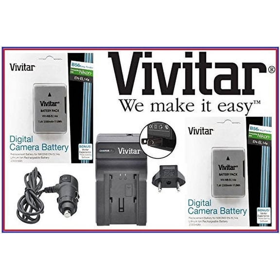 2300 mAh 2 Pcs EN-EL14a Battery for Nikon D5200 D5100 D3200 D3100 (FREE CHARGER)