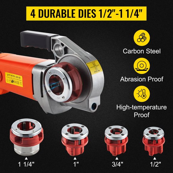2300W Electric Pipe Threader Hand-Held Threading Machine 110V with 4 Dies 1/2" to 1 1/4" Copper Motor Portable Kit Carrying Case