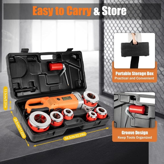 2300W Electric Pipe Threading Machine Handheld Power Pipe Threading w/6 Dies, Portable 50HZ 25 r/min Electric 1/2-2" Tapping Machine Pipe Cutter Kit Threading Machine Powerful