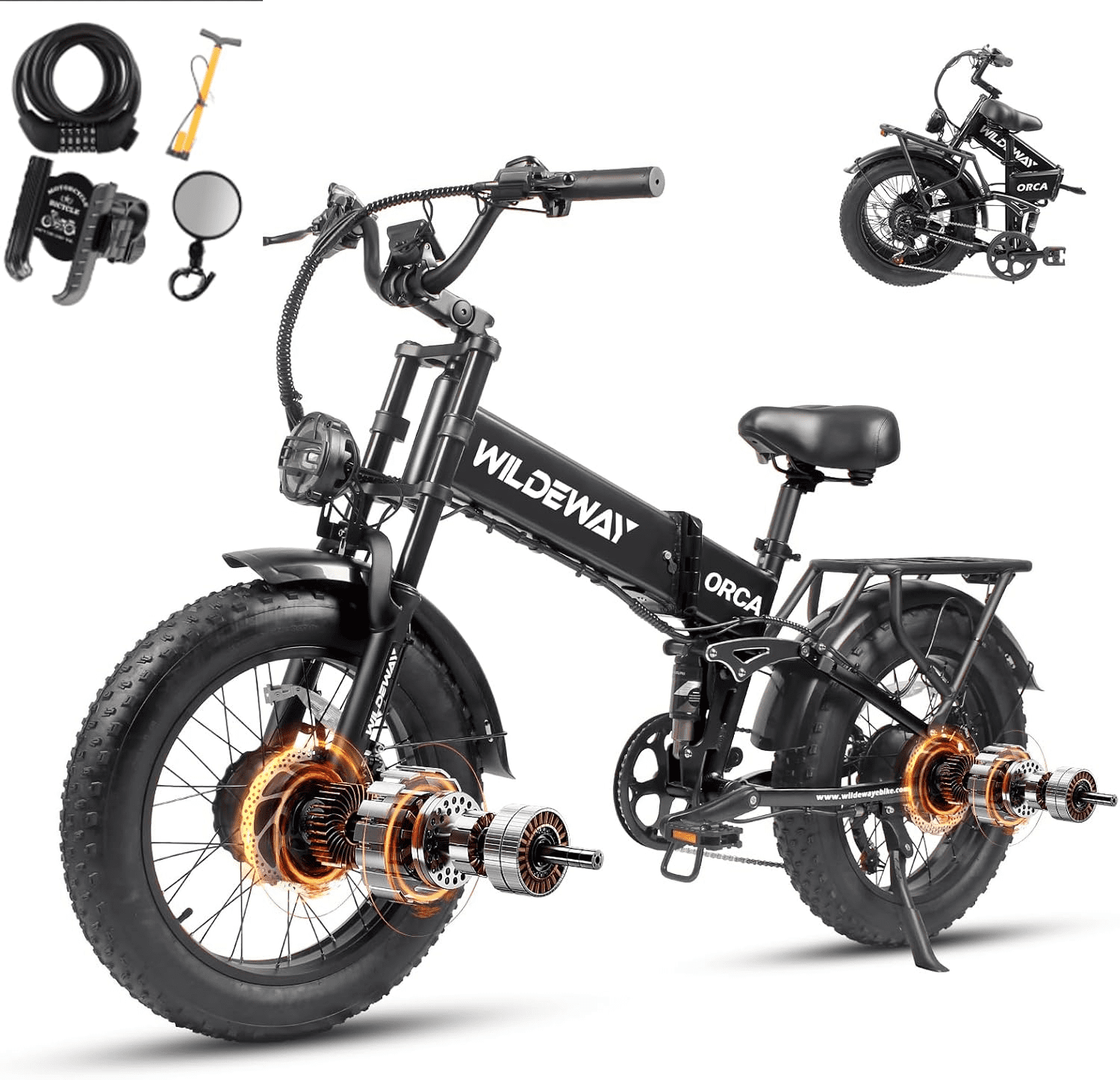 2300W Foding Dual Motor Electric Bike for Adults 20'' 48V 20Ah Ebike 55Miles Long Range 4.0 Fat Tire Off Road E-mountain bike Full Suspension Hydraulic Brake Electric Bicycles UL2849