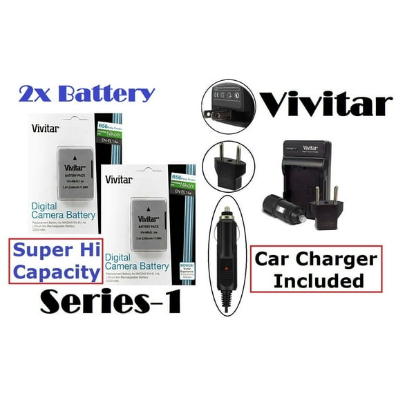 2300mAh 2-Pc EN-EL14a Battery & Rapid Charger For Nikon D3100 D3200 D3300 D3400 D5100 D5200 D5300 D5500 Df P7000 P7100 P7700 P7800