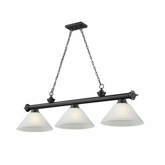 2306-3MB-AWL14-Z-Lite-Cordon - 3 Light Billiard In Traditional Style-14.75 Inches Tall and 14 Inches Wide-Matte Black Finish-Cone/White Linen Glass
