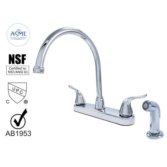 23073024 - Non Metallic Kitchen Sink Faucet 360 Degree Swivel High Spout Double Handle Washerless with Side Spray