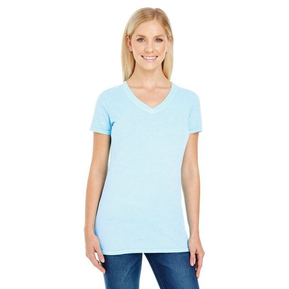 230B ThreadFast Ladies Pigment-Dye Short-Sleeve V-Neck Chambray XL