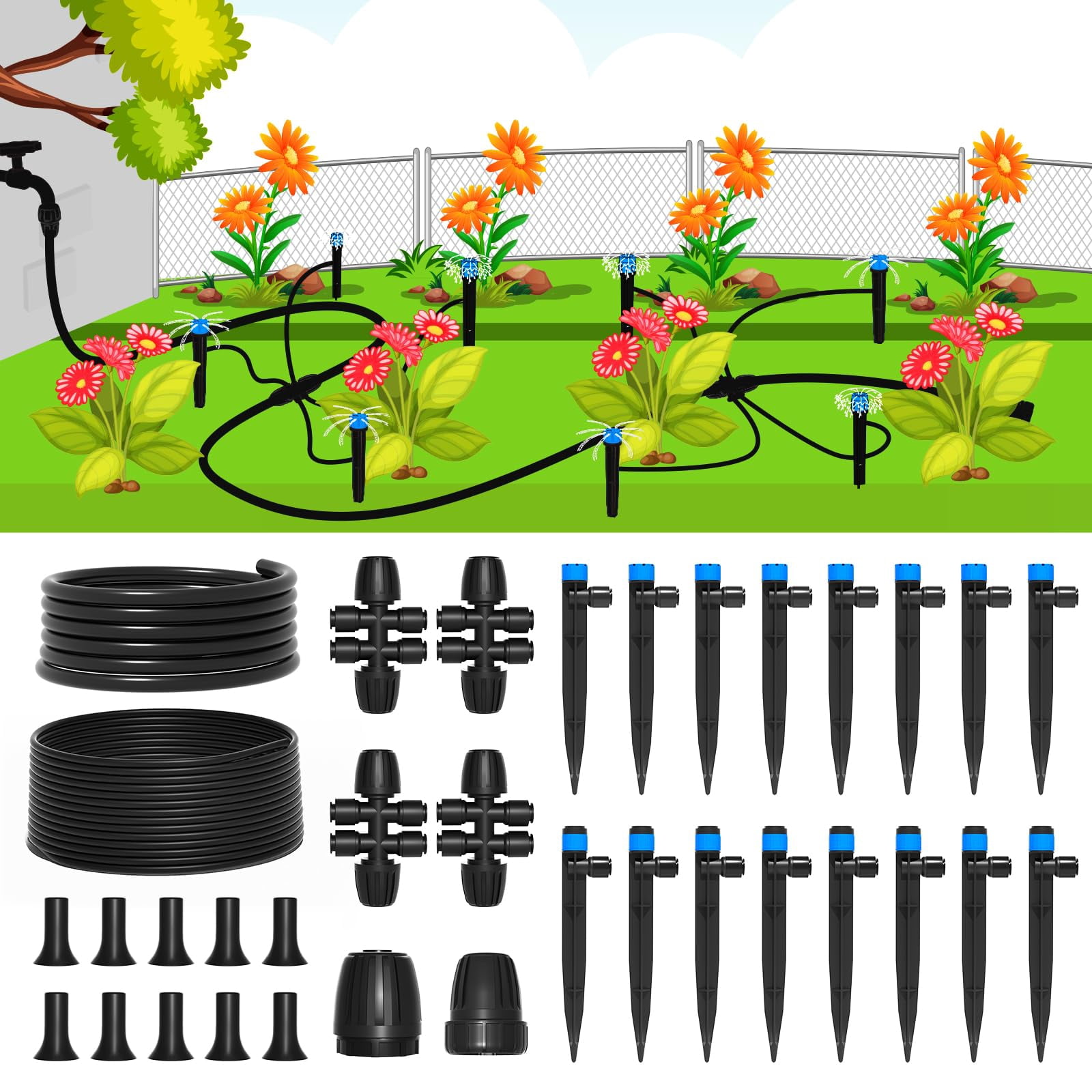 230FT Drip Irrigation System Kit Automatic Garden Watering System with Adjustable Nozzles Sprinklers for Garden Greenhouse Lawn