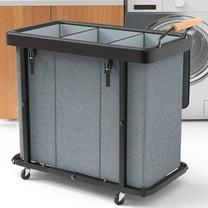 230L (60 Gal) Extra Large Fashion Laundry Sorter 3 Section with Lid, Rolling Laundry Basket Hamper with Handle, Laundry Organizer Storage Cart with Sturdy Metal Frame for Laundry Room, Hotel, Grey