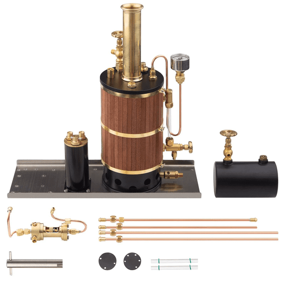 230ML Vertical Steam Boiler Model Brass Marine Boiler for Steam Engine Models, Alcohol Fuel Heating Boiler with Insulated Base for Model Boat Applications