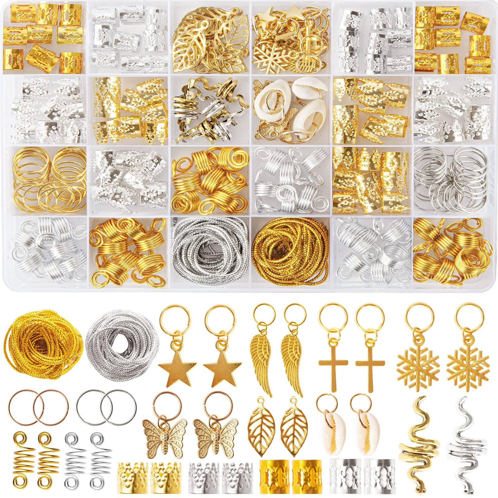 230PCS Hair Jewelry Beadsï¼ŒDreadlocks Jewels for Women Braids, Gold