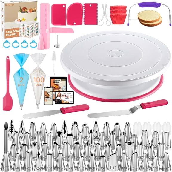 230PCs Cake Decorating Kits, Baking Supplies Tools with Cake Stand Turntable, Piping Bags and Tips, Cake Leveler, Frosting Icing Spatulas & More Accessories for Cake Cupcake Decorations