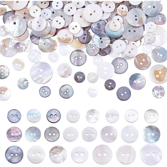 230Pcs 23 Styles Natural Shell Buttons 2-Hole Sewing Buttons Flat Round Shell Buttons Seashell Buttons for Cloth Coats Suits Jacket Blazers Jeans Skirts Sewing 10~20.5mm