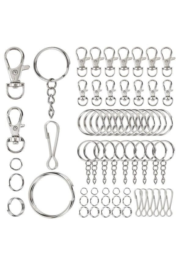 230Pcs 8 Styles Key Chain Rings Kit Silver Keychain Set Metal 304 Stainless Steel Alloy Iron Ring Lanyard Clips Extender Chains Swivel Snap Hook