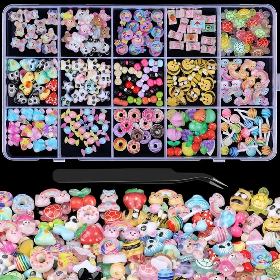 230Pcs Kawaii Nail Art Charms Kit, 20 Shapes 3D Heart Star Candy Bow Turtle Bee Butterfly Flatback Slime Charms for Women DIY Nail Design and Craft Decorations Supplies