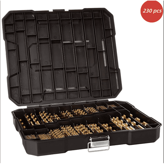 230Pcs/Set HSS Drill Bits Titanium Drill Bit Set 118° Tip Twist Drill Bit Kit for Metal Steel Iron Wood Plastic with Storage Case